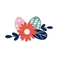 Easter pink and green egg with flowers in leaves vector