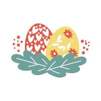 Easter yellow and red egg with flowers in leaves vector