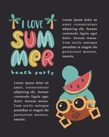 Me encanta el verano. plantillas vectoriales con divertidas ilustraciones de verano. elemento de diseño para el concepto de verano y otros usos. vector