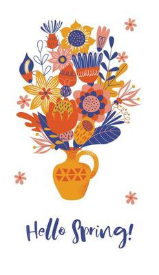 A bouquet of flowers in a vase. Vector illustration on a white background.