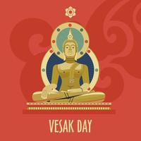 Vesak day banner with Gold Buddha and Lotus petals. Vector illustration.