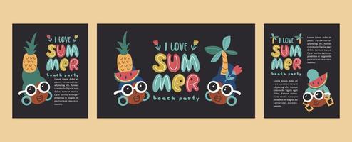 Me encanta el verano. plantillas vectoriales con divertidas ilustraciones de verano. elemento de diseño para el concepto de verano y otros usos. vector