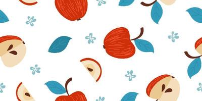 Seamless pattern with fruits. Red apples. On a white background. vector