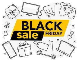 Banner Black Friday Shopping shopping sale hand drawn doodle Vector illustration
