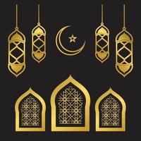 Golden Islamic Lantern with Islamic illustrations vector