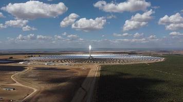 Aerial drone view of Gemasolar Thermosolar Plant in Seville, Spain. Solar energy. Green energy. Alternatives to fossil fuel. Environmentally friendly. Concentrated solar power plant. Renewable energy. video