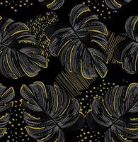 Elegant tropical pattern in dark colors. Seamless graphic design with amazing monstera leaves. vector