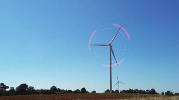 el holograma de la ecología del medio ambiente verde de la energía sostenible de la turbina eólica. video