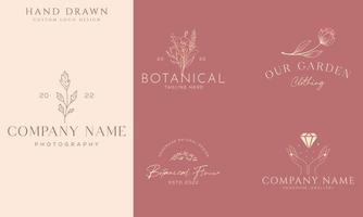 logotipo dibujado a mano con elementos florales botánicos con flores silvestres y hojas. logo para spa y salón de belleza, boutique, tienda orgánica, boda, diseñador floral, interior, fotografía, cosmética. vector