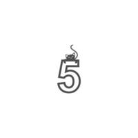 Number 5 with black cat icon logo design template vector