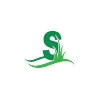 Letter S behind a green grass icon logo design vector