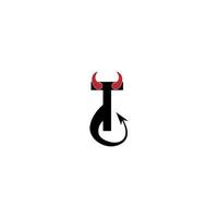 letra t con cuernos del diablo y vector de diseño de logotipo de icono de cola