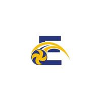 letter E with smashing volley ball icon logo design template vector