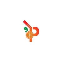 Letter P with juice orange icon logo design template vector