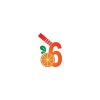 Number 6 with juice orange icon logo design template vector