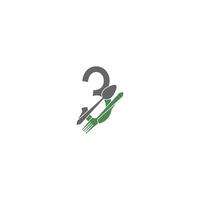 Number 3 with fork and spoon logo icon design vector