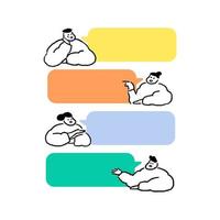 ilustración vectorial dibujada a mano de personas hablando con burbujas de discurso en estilo de dibujos animados sobre fondo blanco. mensajes de chat de palabras vacías. hombres, mujeres hablando. redes sociales. vector