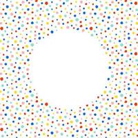 Hand drawn vector illustration of colorful polka dots with empty space for text. Isolated on white background. Round border frame for lettering. A circle shape. Abstract background.