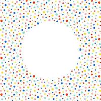 Hand drawn vector illustration of colorful polka dots with empty space for text. Isolated on white background. Round border frame for lettering. A circle shape. Abstract background.