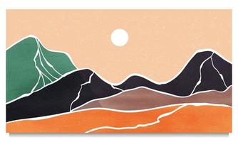 set of Mid century modern minimalist. Abstract nature, sea, sky, moon, rock mountain landscape poster. Geometric landscape background in japanese style. Vector illustration