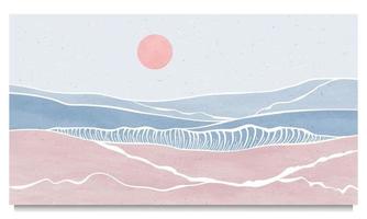conjunto de impresión de arte de línea moderna minimalista creativa. paisajes abstractos de fondos estéticos contemporáneos de olas oceánicas. con mar, horizonte, ola. ilustraciones vectoriales vector
