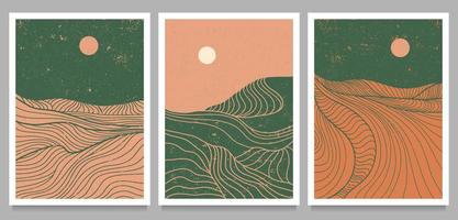 conjunto de impresión de arte de línea moderna minimalista creativa. abstracto montaña contemporáneo estética fondos paisajes. con montaña, bosque, mar, horizonte, ola. ilustraciones vectoriales vector