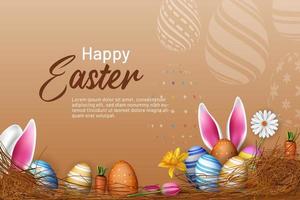 happy easter vector banner background illustration of creative eggs