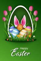 easter banner and poster design with eggs and rabbit ears illustration creative background vector