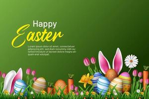 easter garden illustration with creative eggs and grasses vector