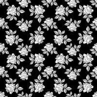 Seamless pattern with white roses on a black background. vector