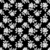 Seamless pattern with white roses on a black background. vector