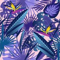 Seamless patterns with tropical exotic leaves and flowers. Vector image.