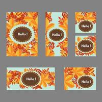 Postcard design templates featuring fall foliage, rowan berries and place to insert text. vector