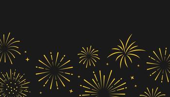 Set geometric firework in simple style for holiday, new year party, birthday. Graphic design pyrotechnics firecracker for card and your text. Vector illustration, gold elements on black background