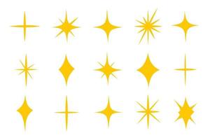 icono de conjunto de estrellas brillantes en estilo simple, ilustración vectorial. efecto brillante y brillante para el diseño. silueta colección estrella símbolo aislado para la decoración. estrella de forma simple de oro sobre fondo blanco vector