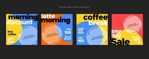 Simple and modern social media post templates for sharing discounts and sales of food, drink, coffee, etc vector