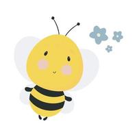 Cute bee. Cartoon style. Vector illustration. For kids stuff, card, posters, banners, children books, printing on the pack, printing on clothes, fabric, wallpaper, textile or dishes.