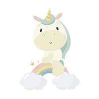 unicornio mágico en el arco iris. para cosas de niños, tarjetas, carteles, pancartas, libros, impresión en el paquete, impresión en ropa, tela, papel pintado, textil o platos. ilustración vectorial vector