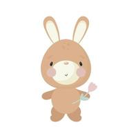 Cute Rabbit. Cartoon style. Vector illustration. For kids stuff, card, posters, banners, children books, printing on the pack, printing on clothes, fabric, wallpaper, textile or dishes.