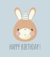 Birthday Party, Greeting Card, Party Invitation. Kids illustration with Cute Rabbit. Vector illustration in cartoon style.