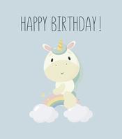 Birthday Party, Greeting Card, Party Invitation. Kids illustration with Magic Unicorn. Vector illustration in cartoon style.