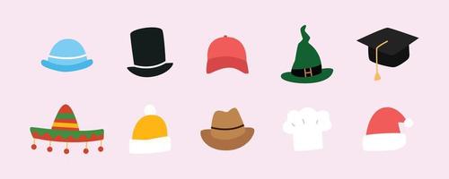 ilustración de lindos sombreros de dibujos animados. ropa simple para la cabeza femenina y masculina. vector