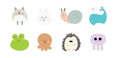 lindas caras de animales. personajes simples dibujados a mano. diseño de ilustración vectorial adorable diseño de personajes de vida silvestre para cosas de bebé vector