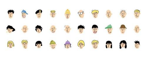 set of various head for profil picture or avatar. cute human character for emoticon. hand drawn vector illustration design. head of people in diversity