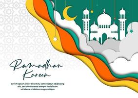vector de plantilla de saludo de estilo de corte de papel de ramadhan kareem