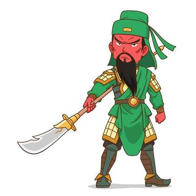 Cartoon character of Guan Yu, Chinese military general.