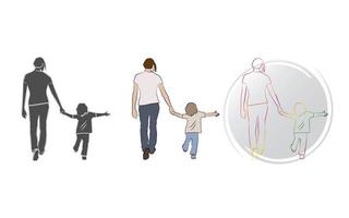 Mother's day concept. Mother hold her kid and walk. Design set. vector