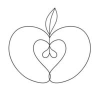 An apple drawn with a single line vector