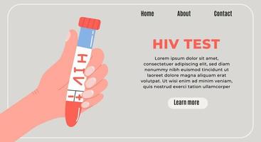 banner moderno horizontal para el día mundial del sida. prueba de sangre de vih de sujeción manual. ilustración aislada de vector plano en colores de moda