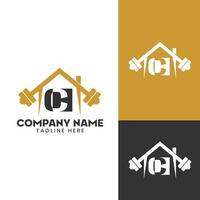 Home GYM initial letter C Vector barbell Logo Template